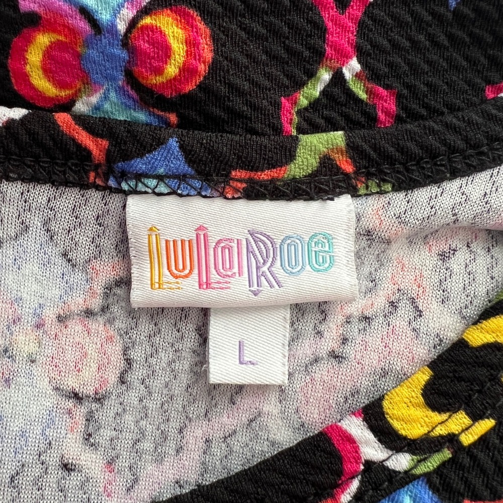 LuLaRoe Amelia Dress Women Large Black Multicolor Trellis Pockets Fit & Flare - Picture 4 of 5